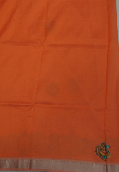 Pure Mangalgiri Silk Saree-Orange with Tanjore Print