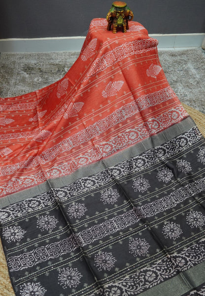 Bhagalpur Cotton Saree-Pale Orange