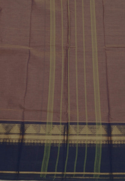 Chettinadu Cotton Saree-Brown with Contrast Gap Border