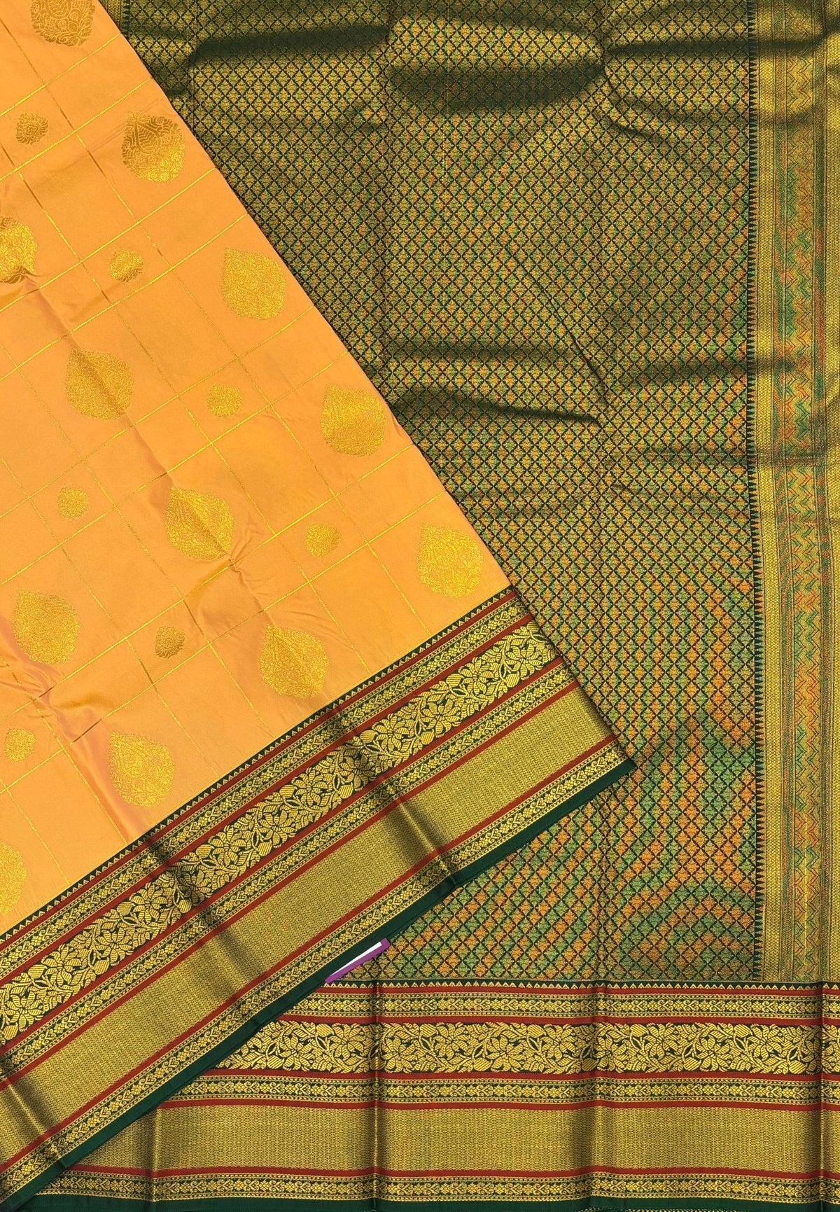 Budget Kanchipuram Saree-Sandal In Floral Zari Panel With Contrast Border