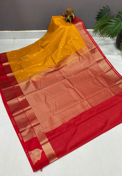 Budget Kanchipuram Saree-Yellow with Contrast Border