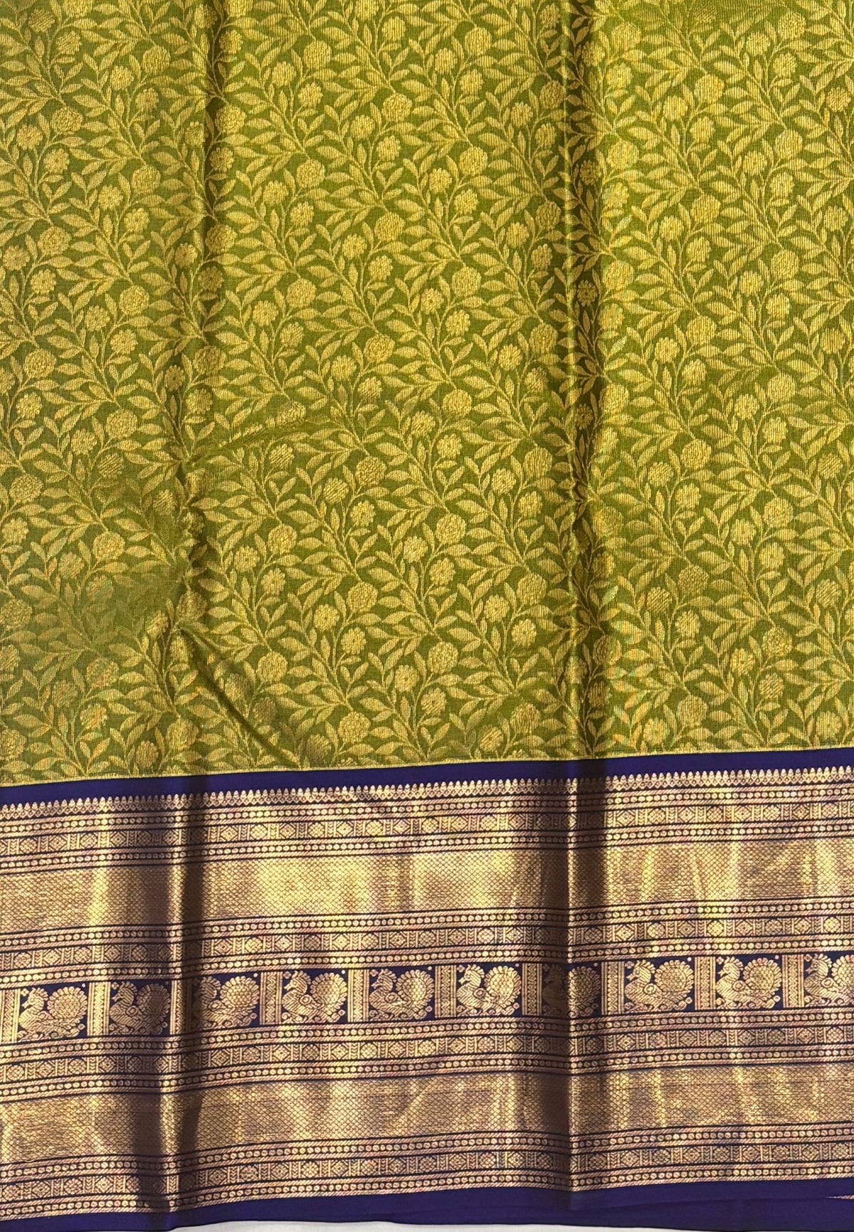 Pure Kanchipuram Silk Saree-Olive Green with Contrast Border