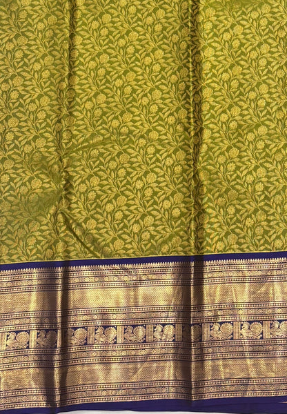 Pure Kanchipuram Silk Saree-Olive Green with Contrast Border