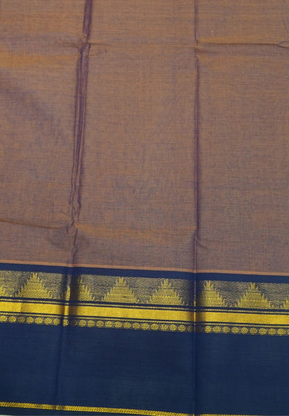 Chettinadu Cotton Saree-Brown with Contrast Gap Border