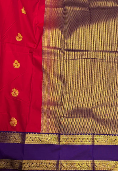 Budget Kanchipuram Saree-Chilli Red with Contrast Border