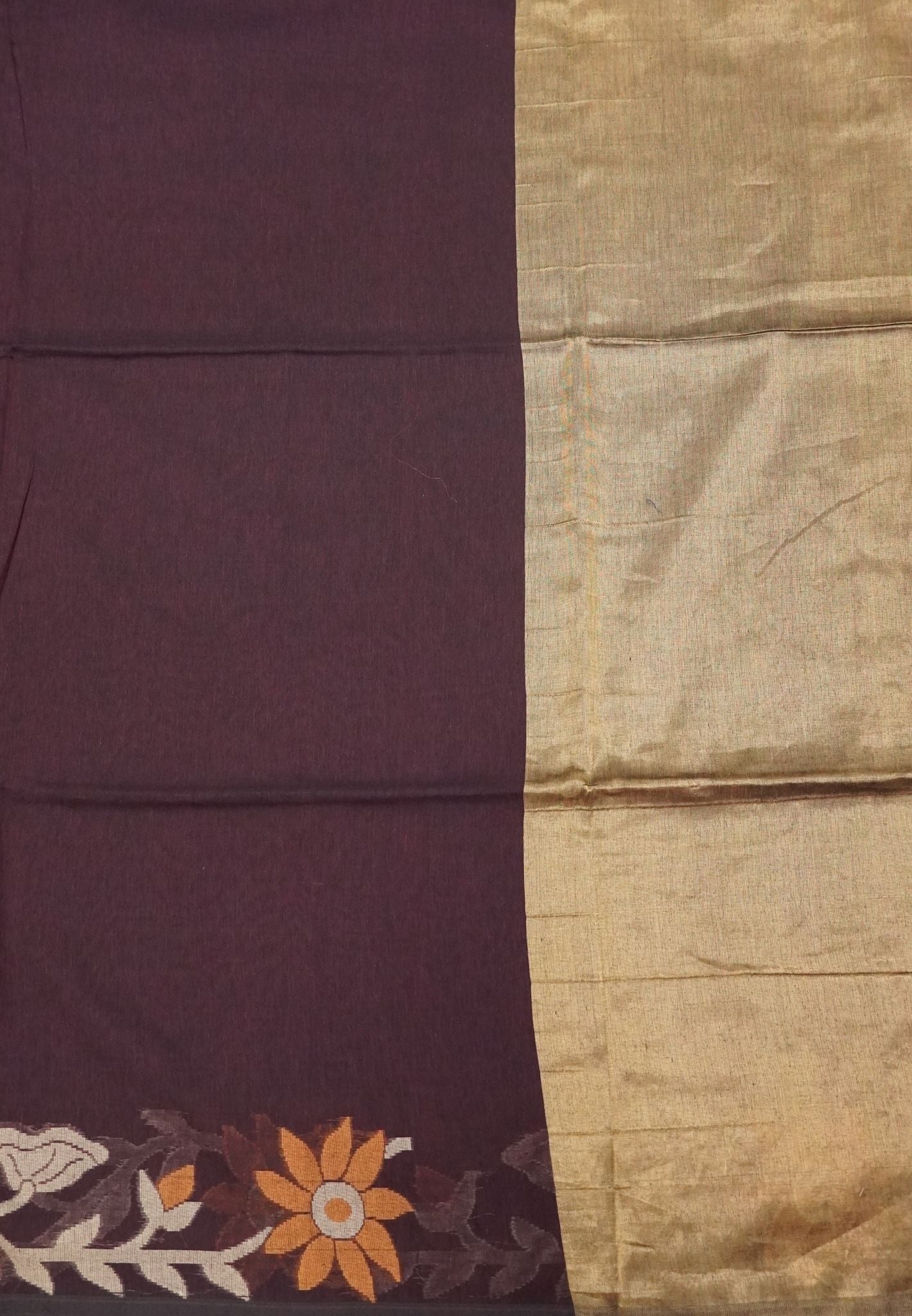 Handloom Cotton Saree-Coffee Brown Jamdhani Border