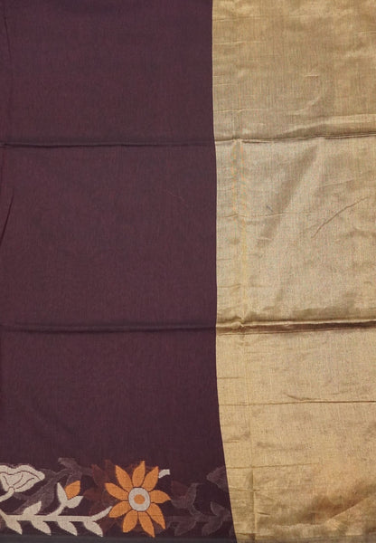 Handloom Cotton Saree-Coffee Brown Jamdhani Border