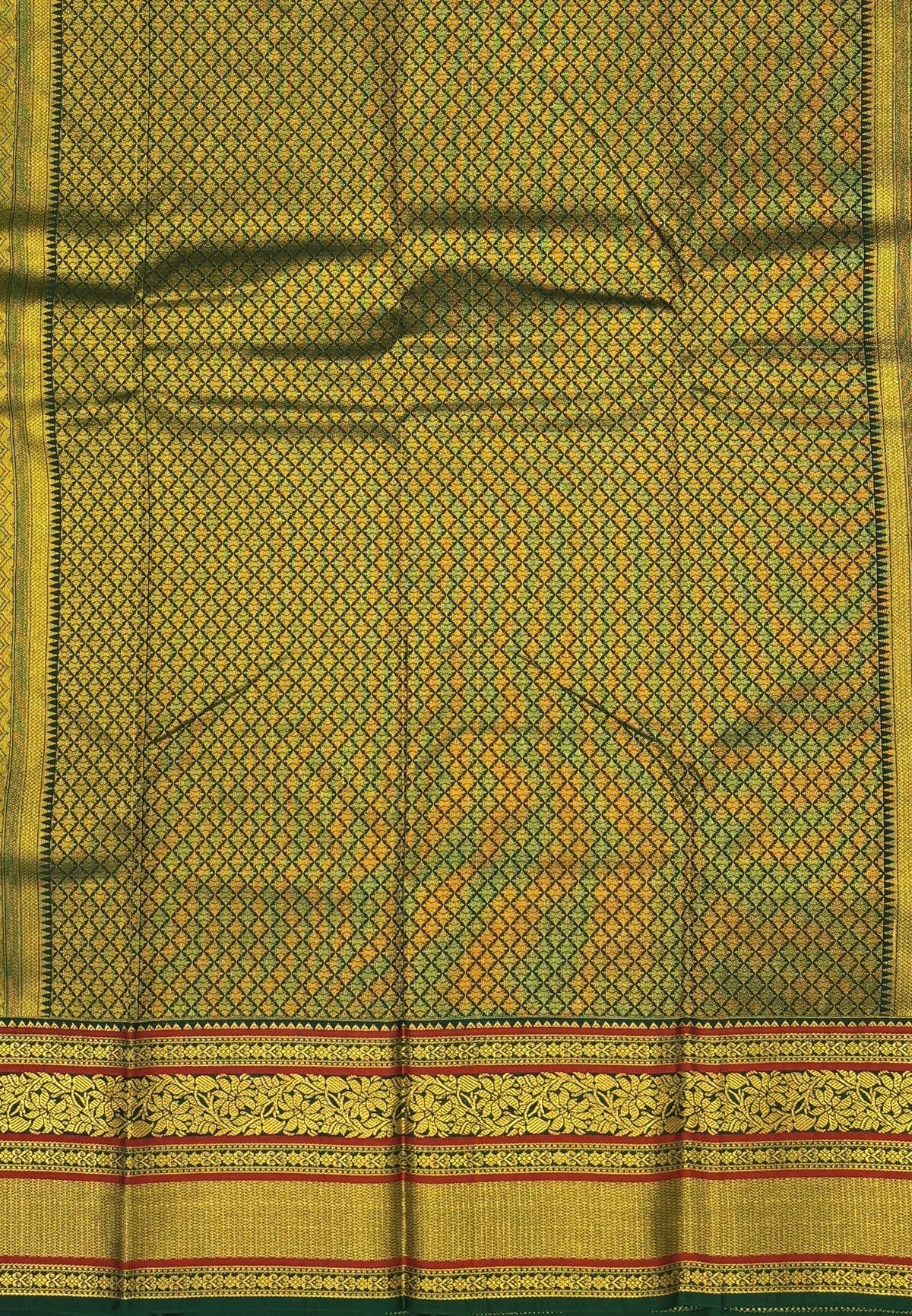 Budget Kanchipuram Saree-Sandal In Floral Zari Panel With Contrast Border