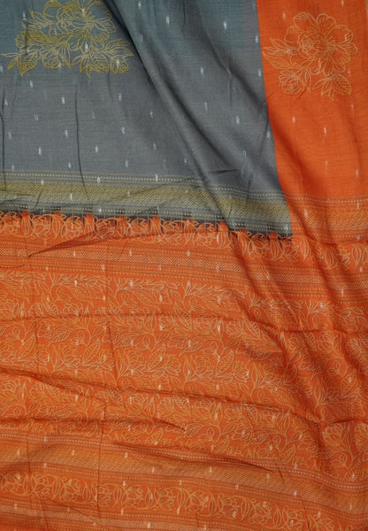 Semi Tussar Saree-Grey with Mini Zari Dots