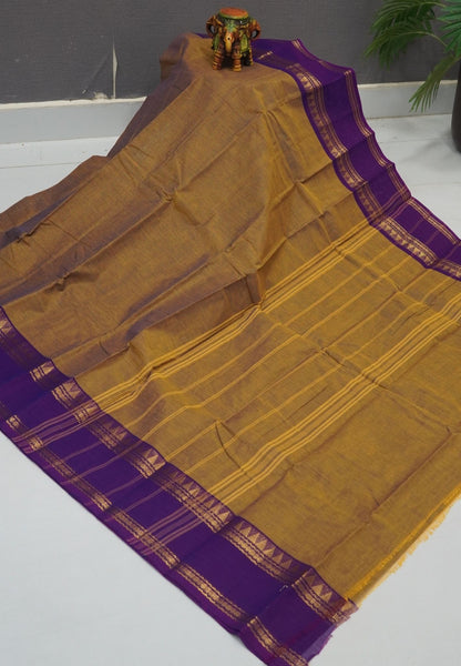 Chettinadu Cotton Saree-Mustard with Contrast Gap Border