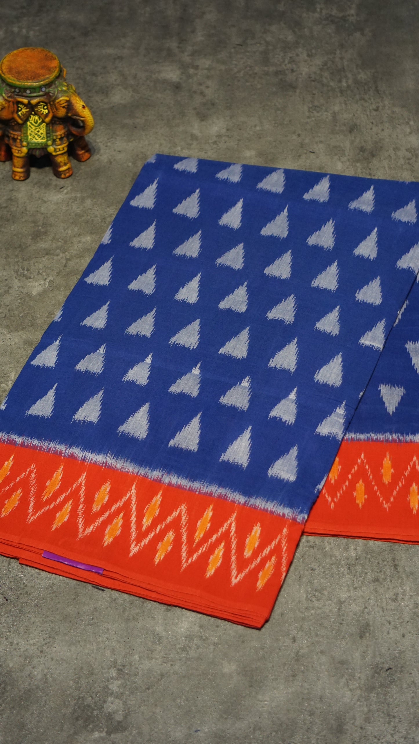 Pochampally Cotton double Ikkat Saree Blue - Red