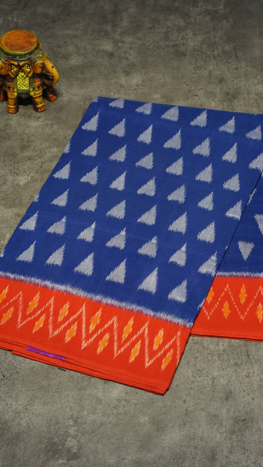 Pochampally Cotton double Ikkat Saree Blue - Red
