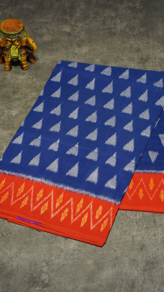 Pochampally Cotton double Ikkat Saree Blue - Red