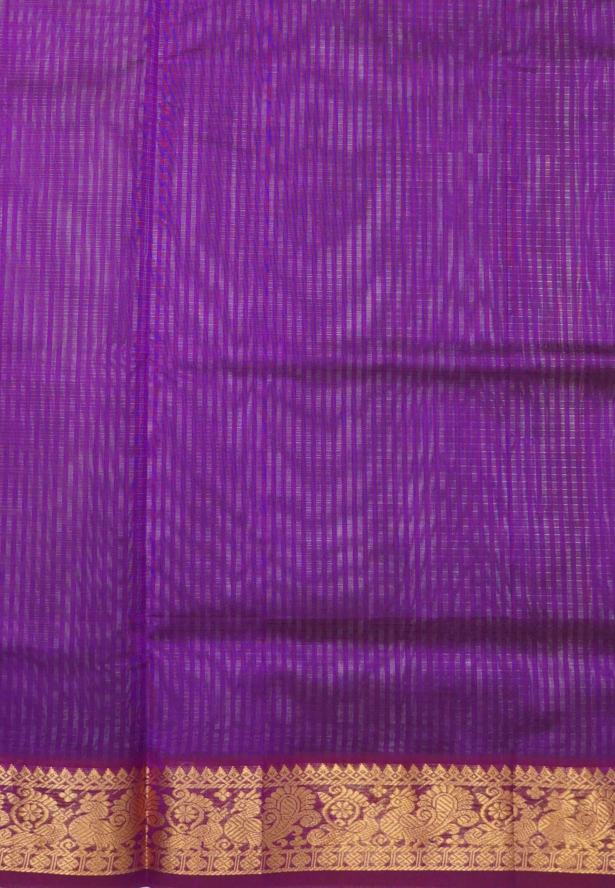 Pure Silk Cotton Saree-Purple Stripes with Zari Woven Border