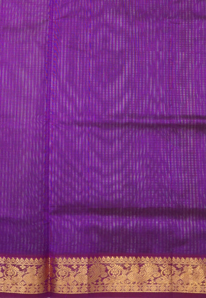 Pure Silk Cotton Saree-Purple Stripes with Zari Woven Border