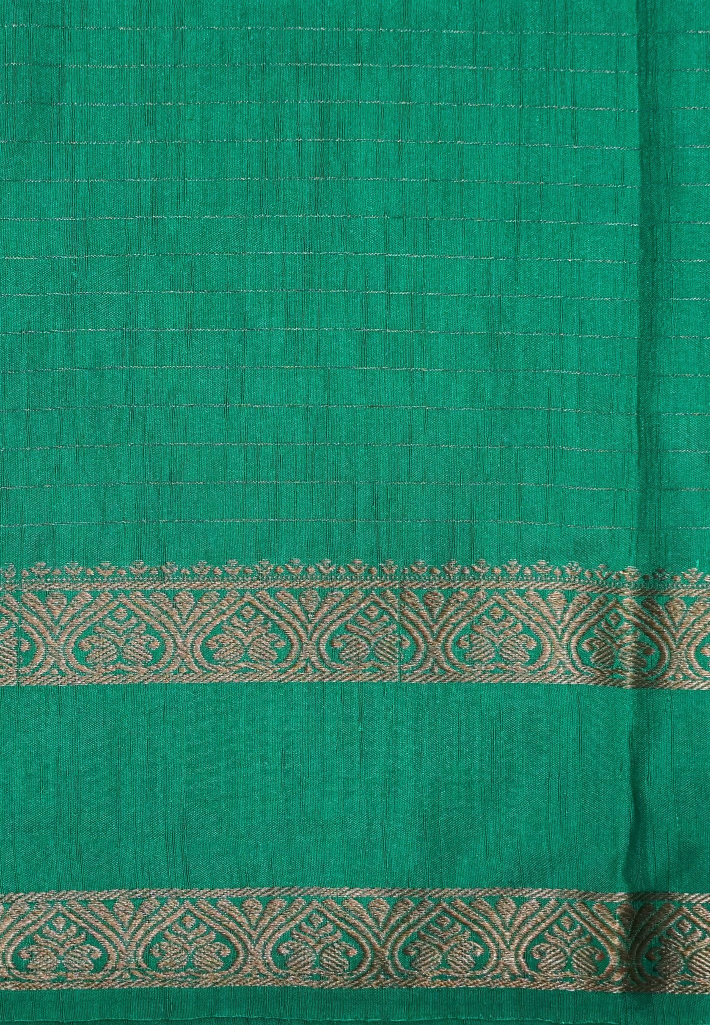 Semi Raw Silk Saree – Classic Zari Stripes - Teal Green