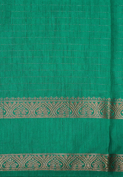 Semi Raw Silk Saree – Classic Zari Stripes - Teal Green