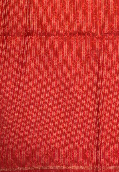 Semi Tussar Saree-Brick Red in Kalamkari Peacock Floral Border