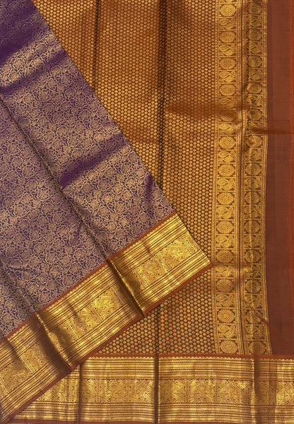 Pure Kanchipuram Silk Saree-Purple with Contrast Border
