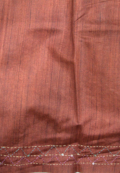 Semi Tussar Saree-Grey with Kantha Work