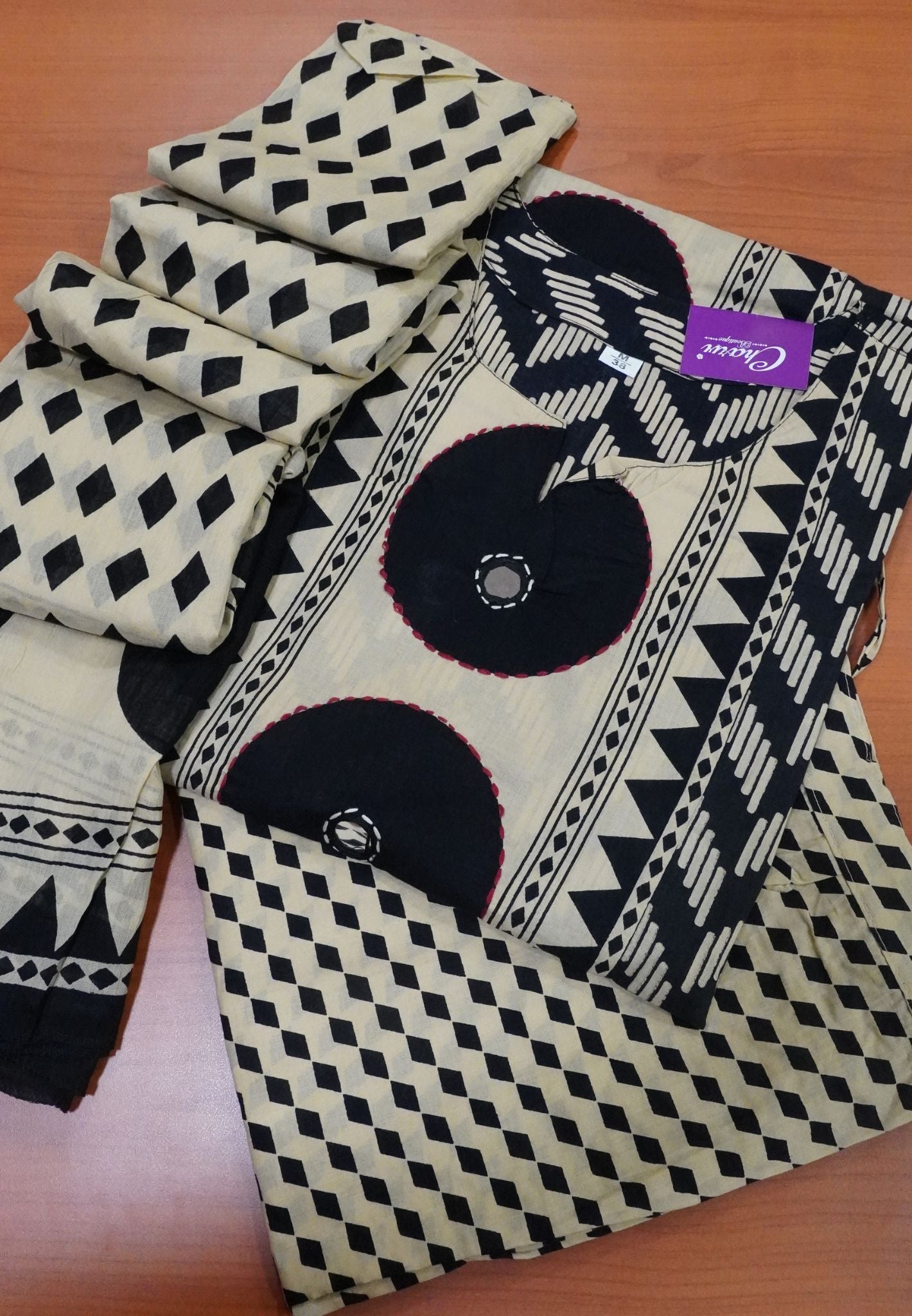 3 Pcs Kurti Set - Black - Sandle