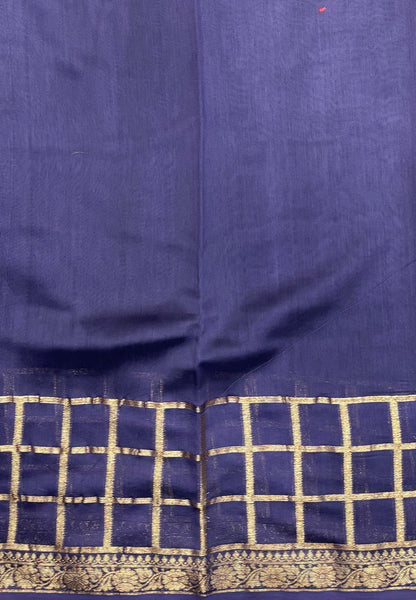 Semi Chinya Silk Saree-Dusty Violet In Checkered Zari Border