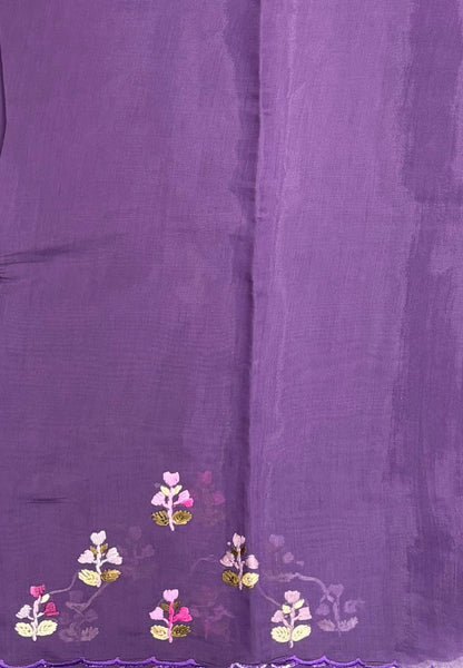 Muslin Saree-Violet In Parrot Motif Border