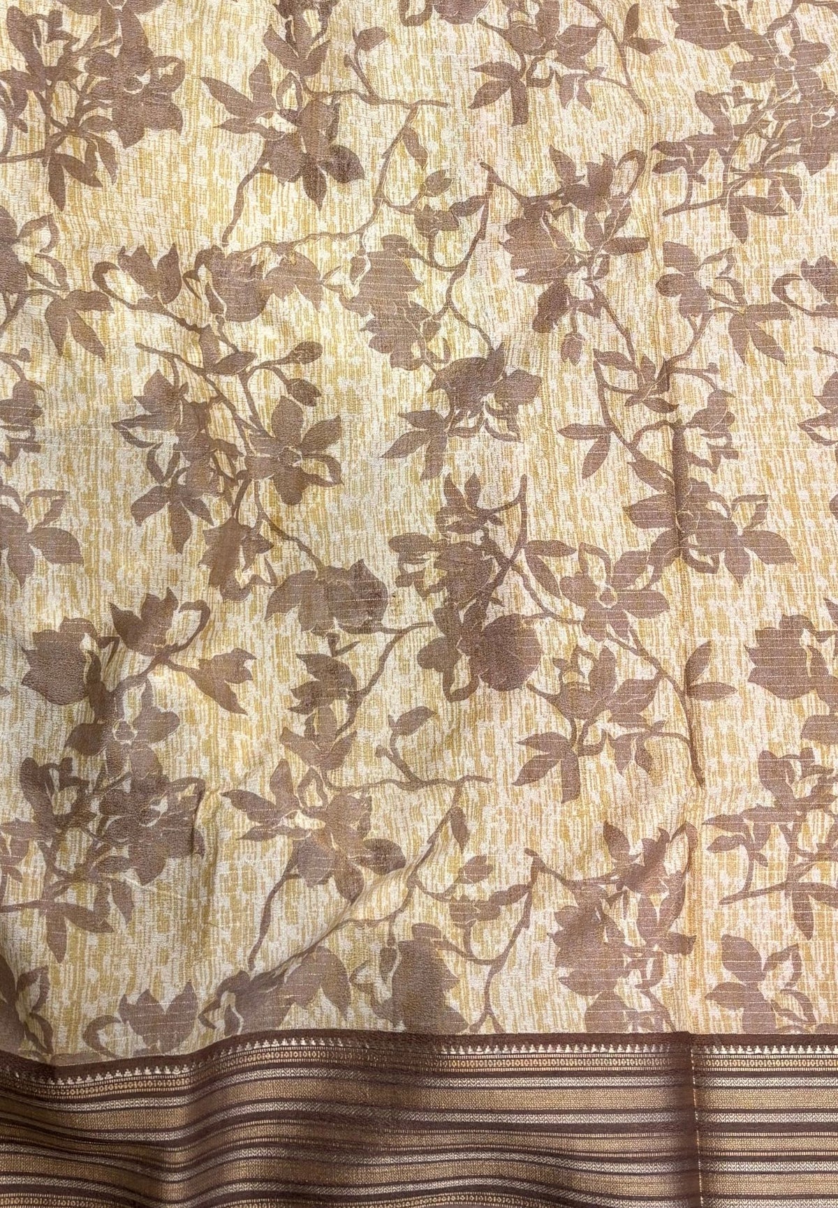 Muslin Tussar Saree-Maroon In Floral Vine Border