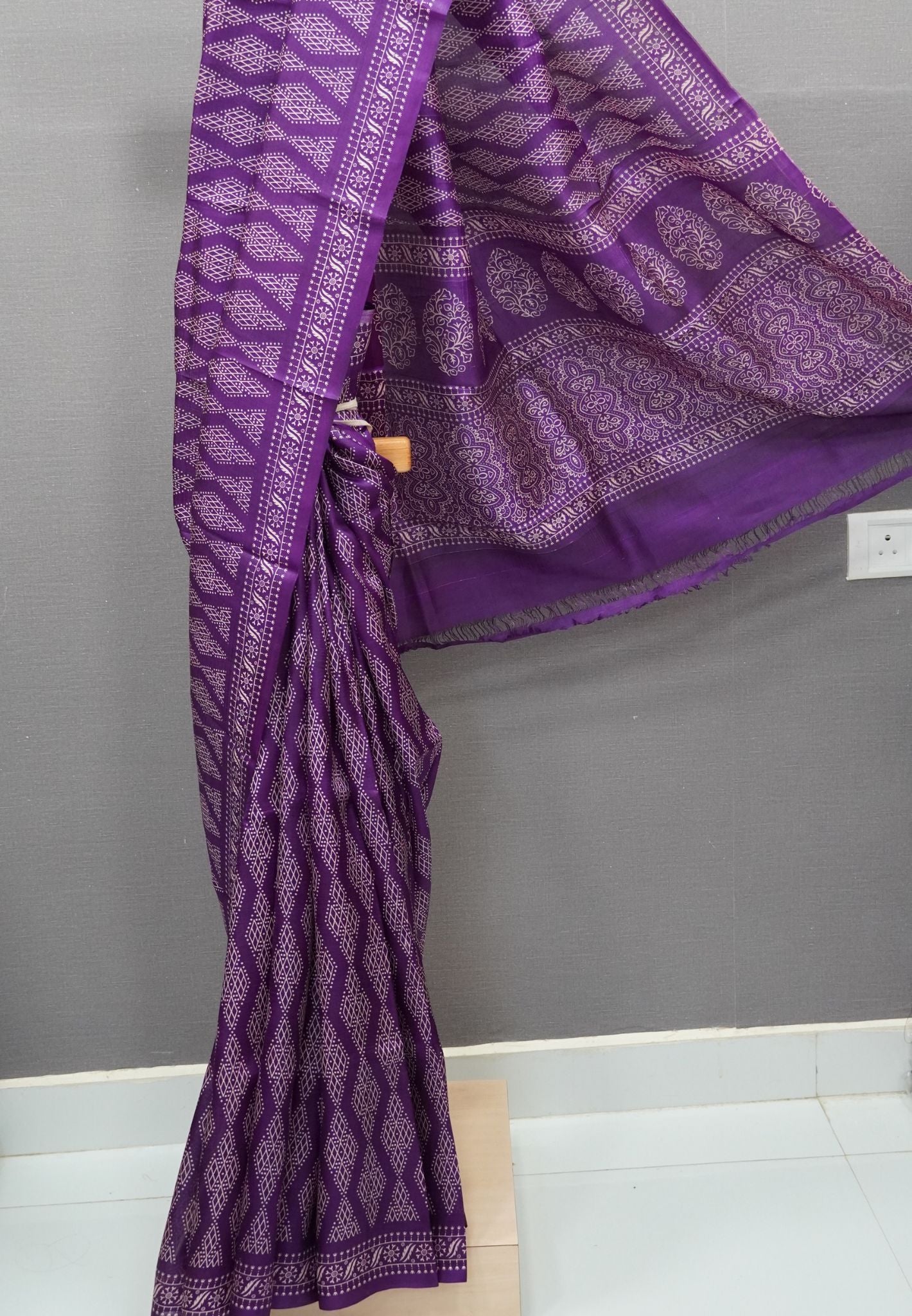 Pure Tussar Saree-Purple in Geometric pattern