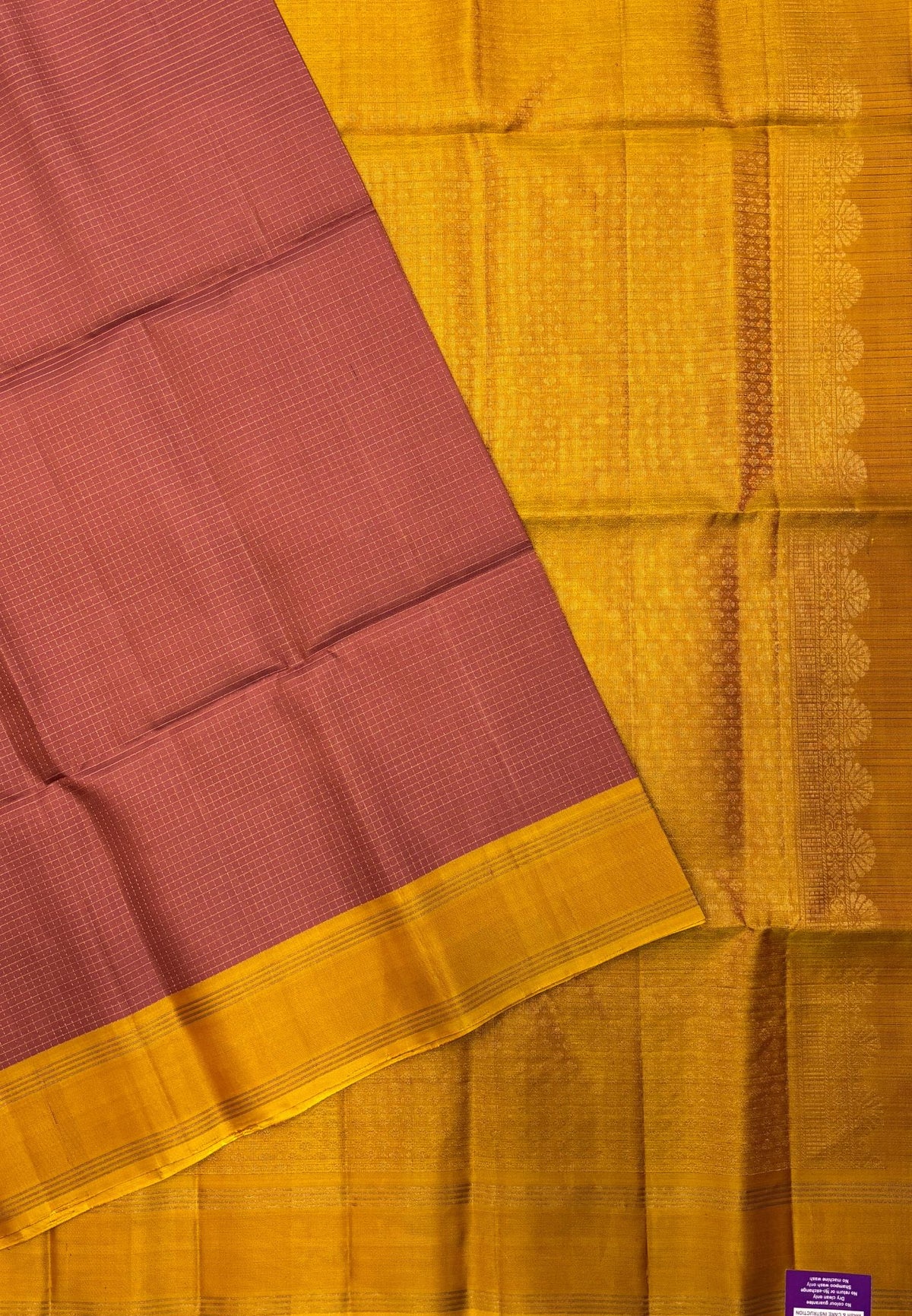 Pure Kanchipuram Silk Saree-Patel Brown in Fine Checked Zari Border