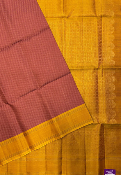 Pure Kanchipuram Silk Saree-Patel Brown in Fine Checked Zari Border
