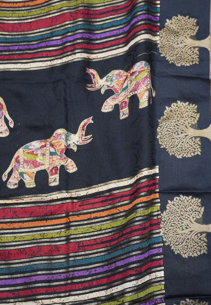Chiffon Saree-Black with Tree Zari
