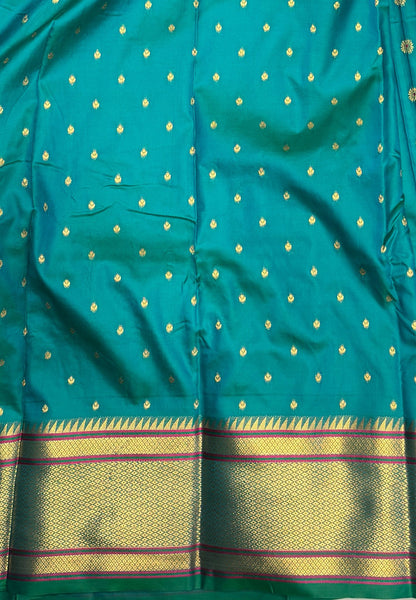 Traditional Peacock Floral Brocade Border - Sea Green