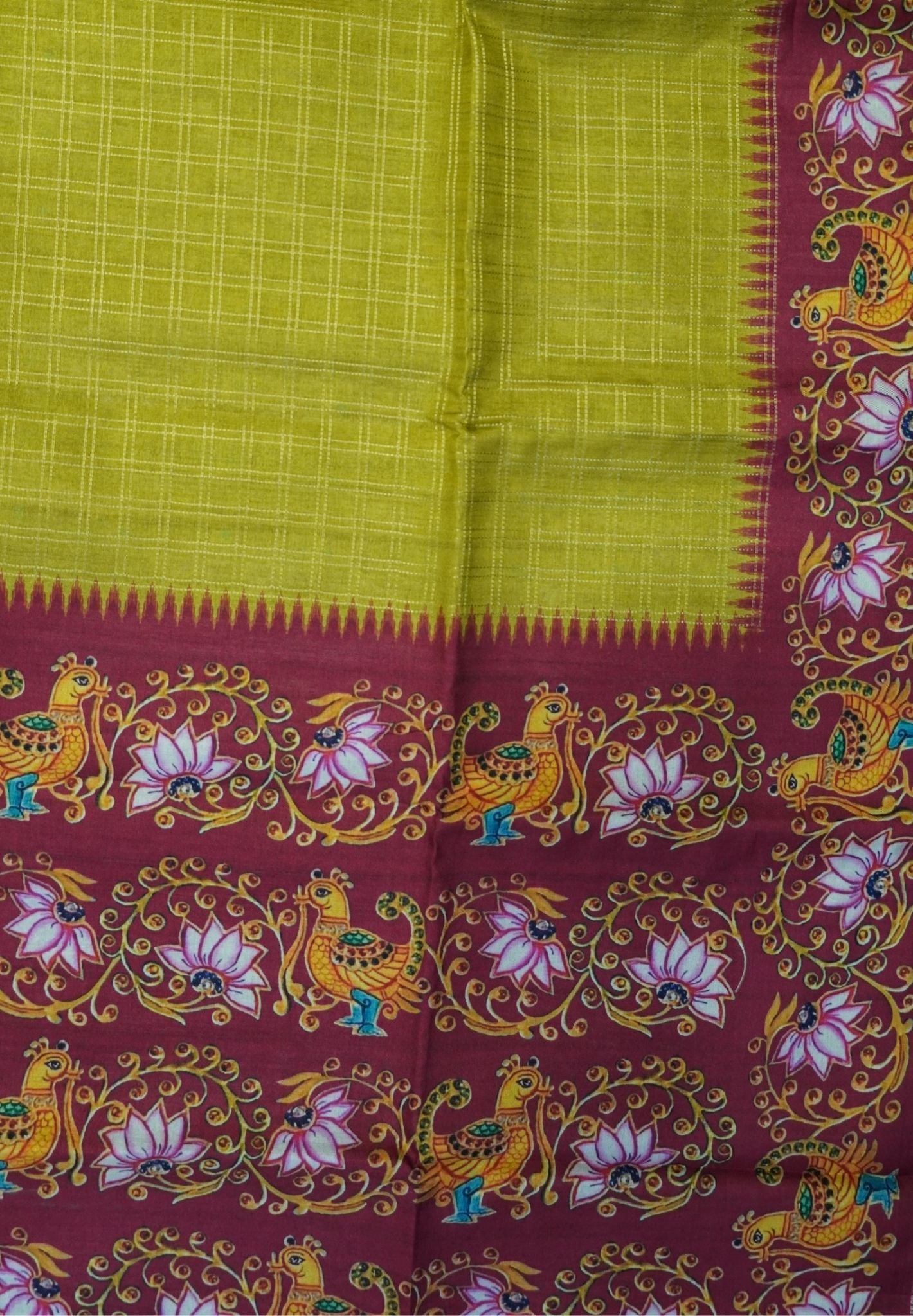 Premium Matka Tussar Saree-Light Green with Contrast Border in Tanjore Print