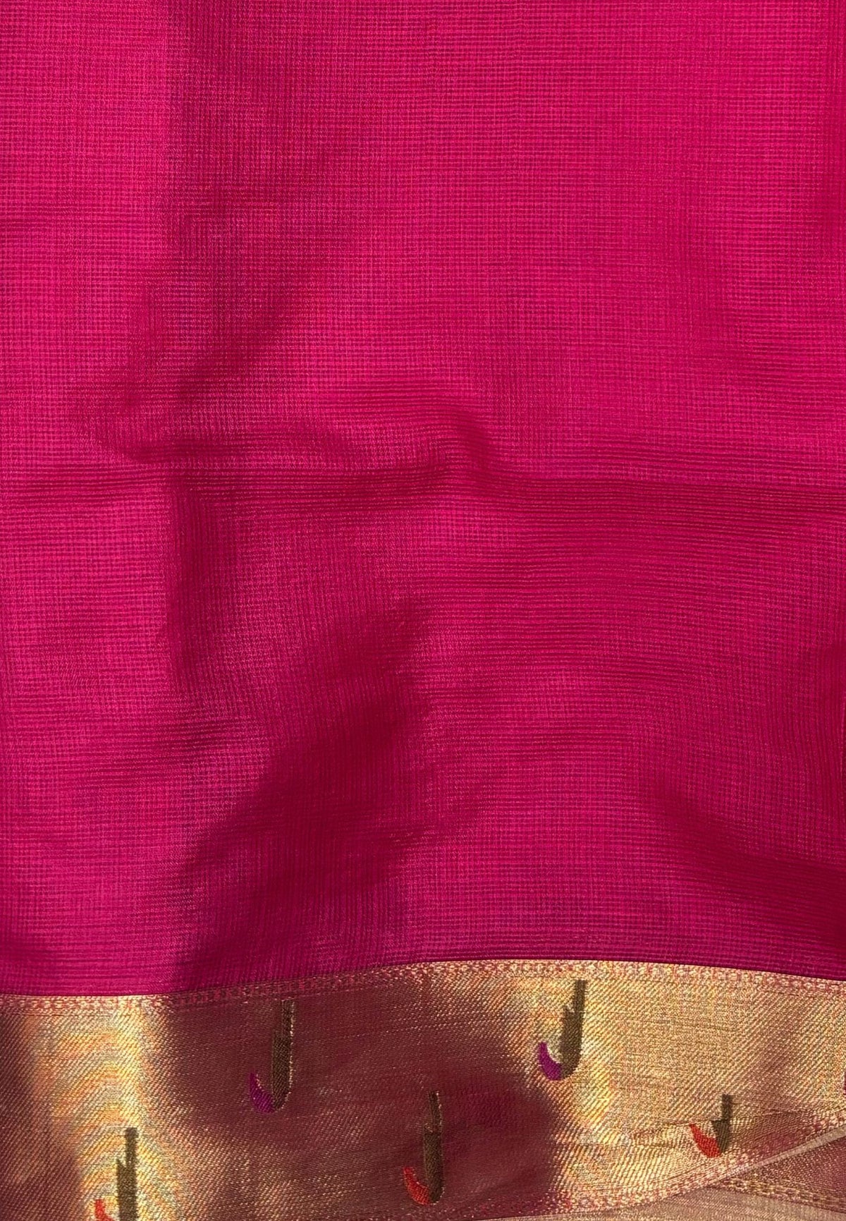 Silk Kota Saree-Rani Pink In Kalamkari Embroidery Border