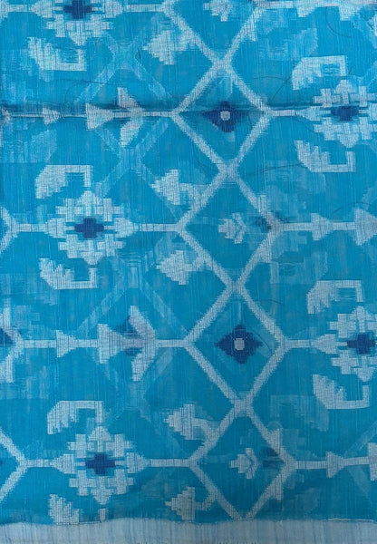 Handloom Cotton Saree-Sky Blue in Diamond Pattern Border
