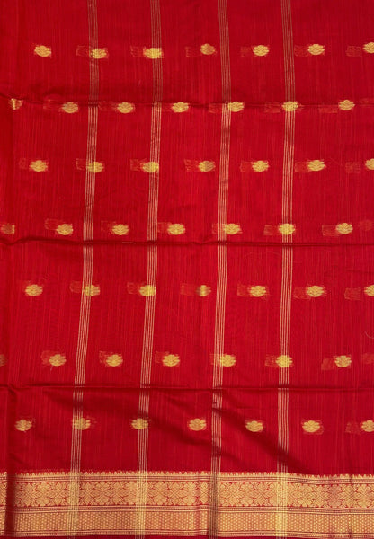 Cotton Saree-Red In Floral Zari Stripe Border
