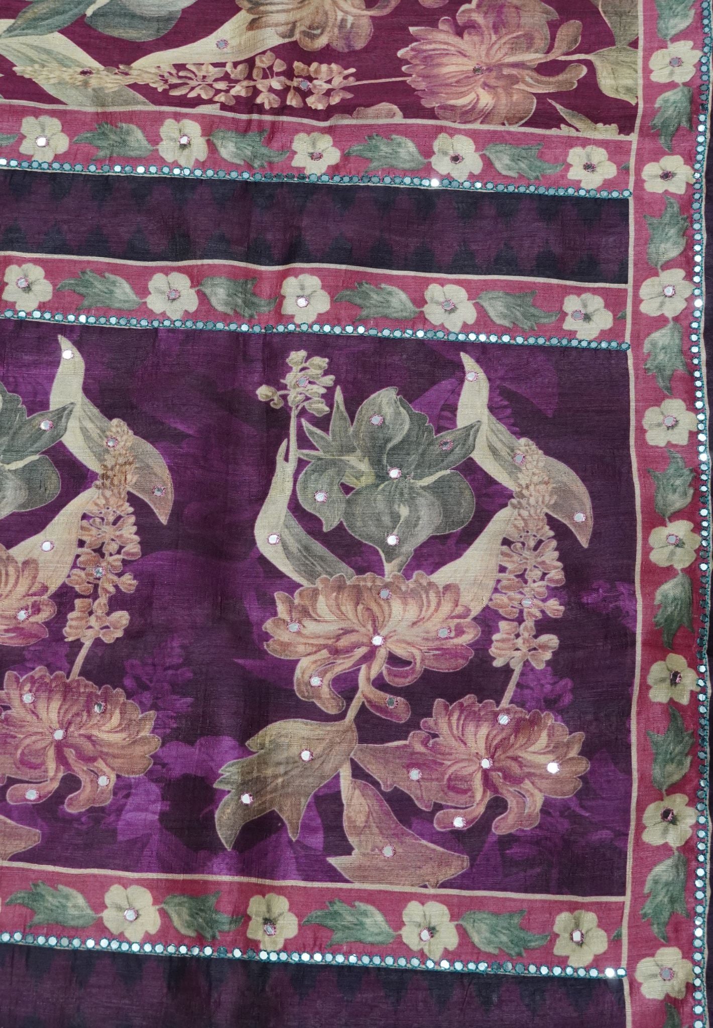 Semi Tussar Saree - Mirror Work Wine
