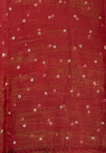 Tissue Organza Saree-Pink In Tropical Garden Border