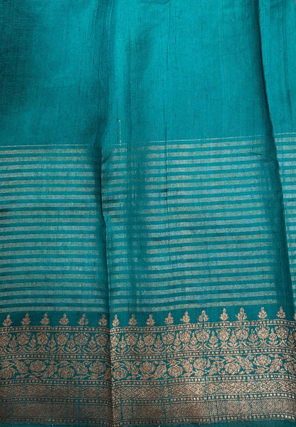 Pure Handloom Tussar Saree-Rani Pink in Traditional Floral Brocade Border