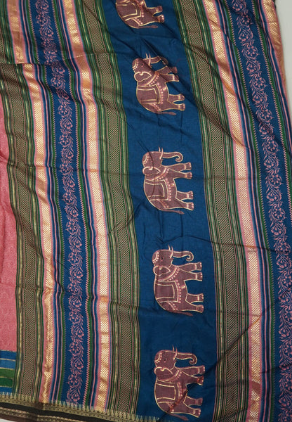 Dola Saree-Dusky Pink with Contrast Elephant Border