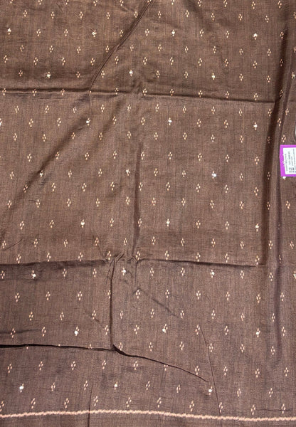 Pashmina Tussar Saree-Brown in Kalamkari Floral & Peacock Border