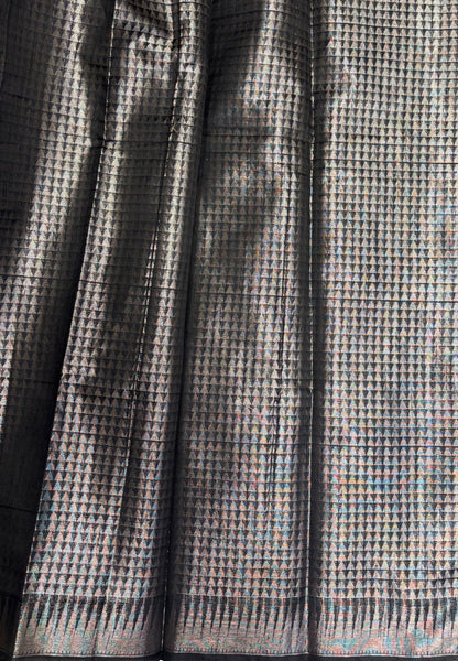 Tissue Silk Saree-Black In Abstract Loop Zari Border