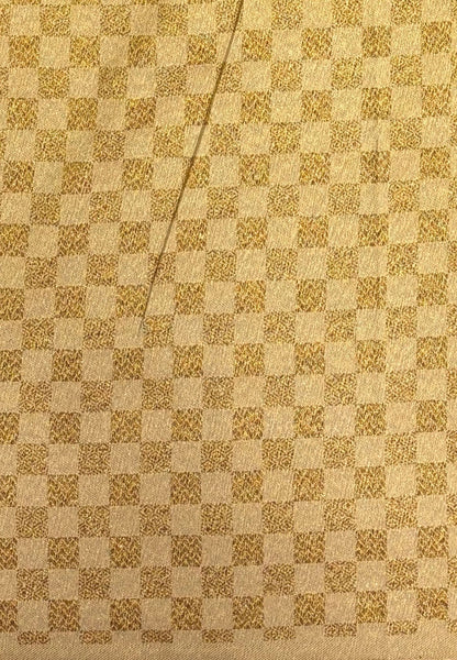 Banarasi Crepe Saree-Brown In Square Check Brocade With Contrast Border