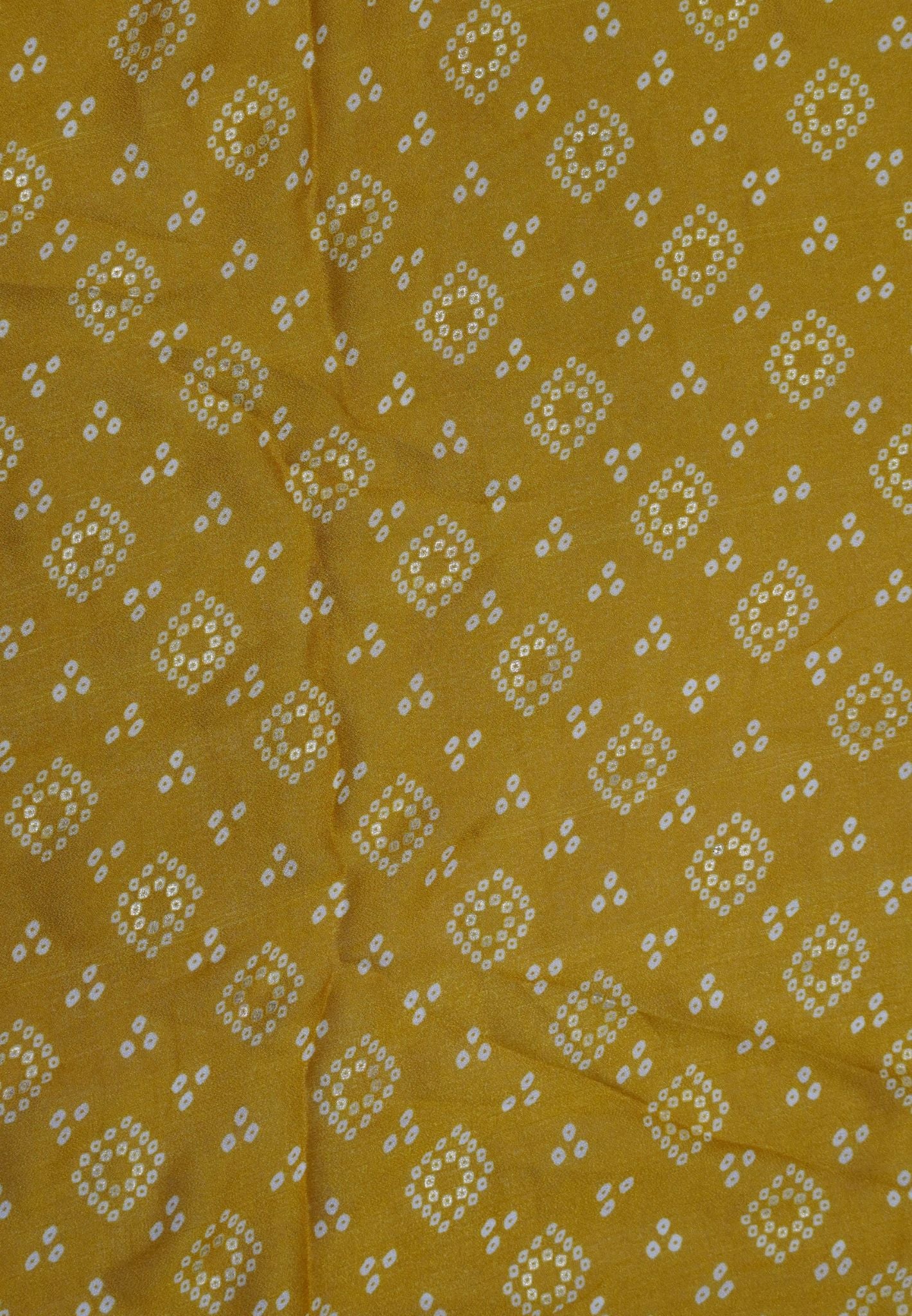 Chiffon Saree – Bandhani Inspired Print with Elegant Border - White & Mustrd