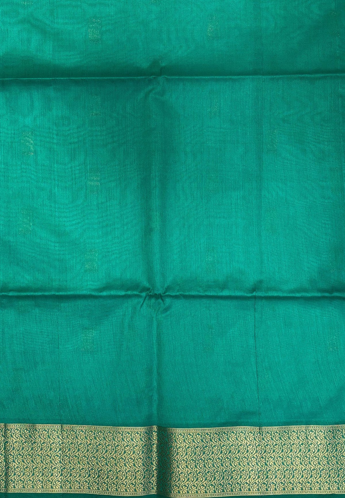 Raw Silk Saree-Teal Green In Brocade Floral Panel Border