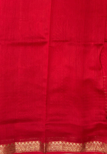 Semi Chinya Silk Saree-Rust Orange In Fine Stripe Zari Border