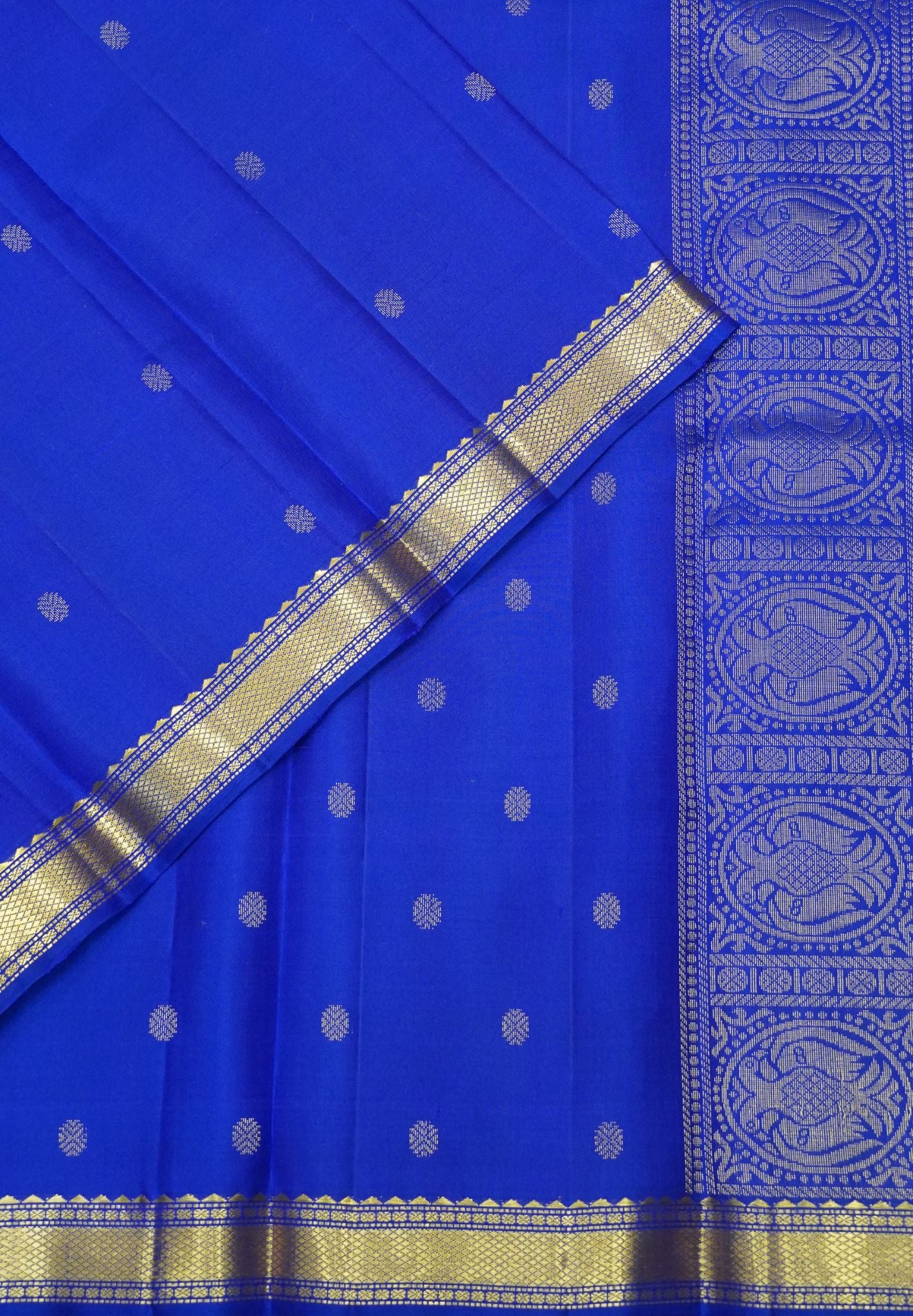 Pure Kanchipuram Silk Saree - Ink Blue with Small Border