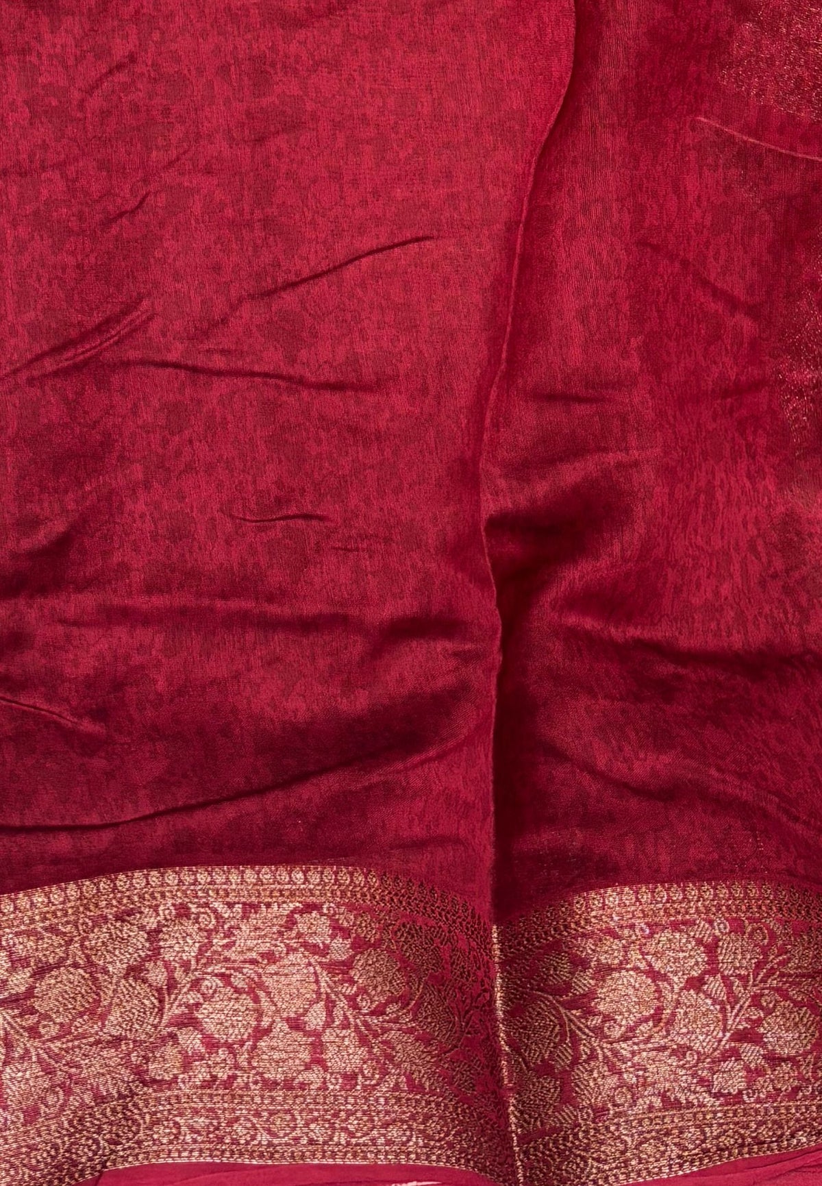 Pure Chanderi Saree-Red in Antique Zari Floral Brocade Border