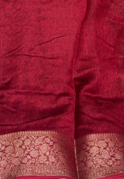 Pure Chanderi Saree-Red in Antique Zari Floral Brocade Border